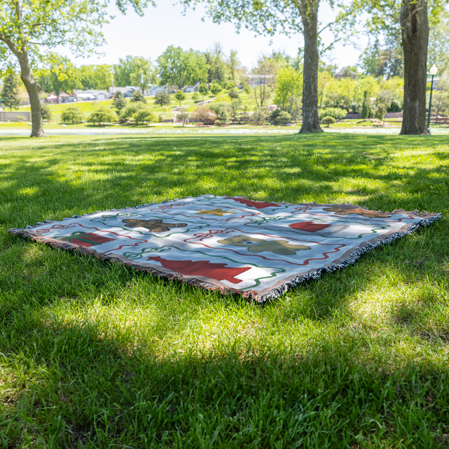 Christmas Woven Throw Blanket, on grass view