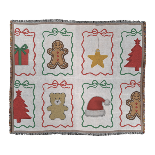 Christmas Woven Throw Blanket, flat lay front view