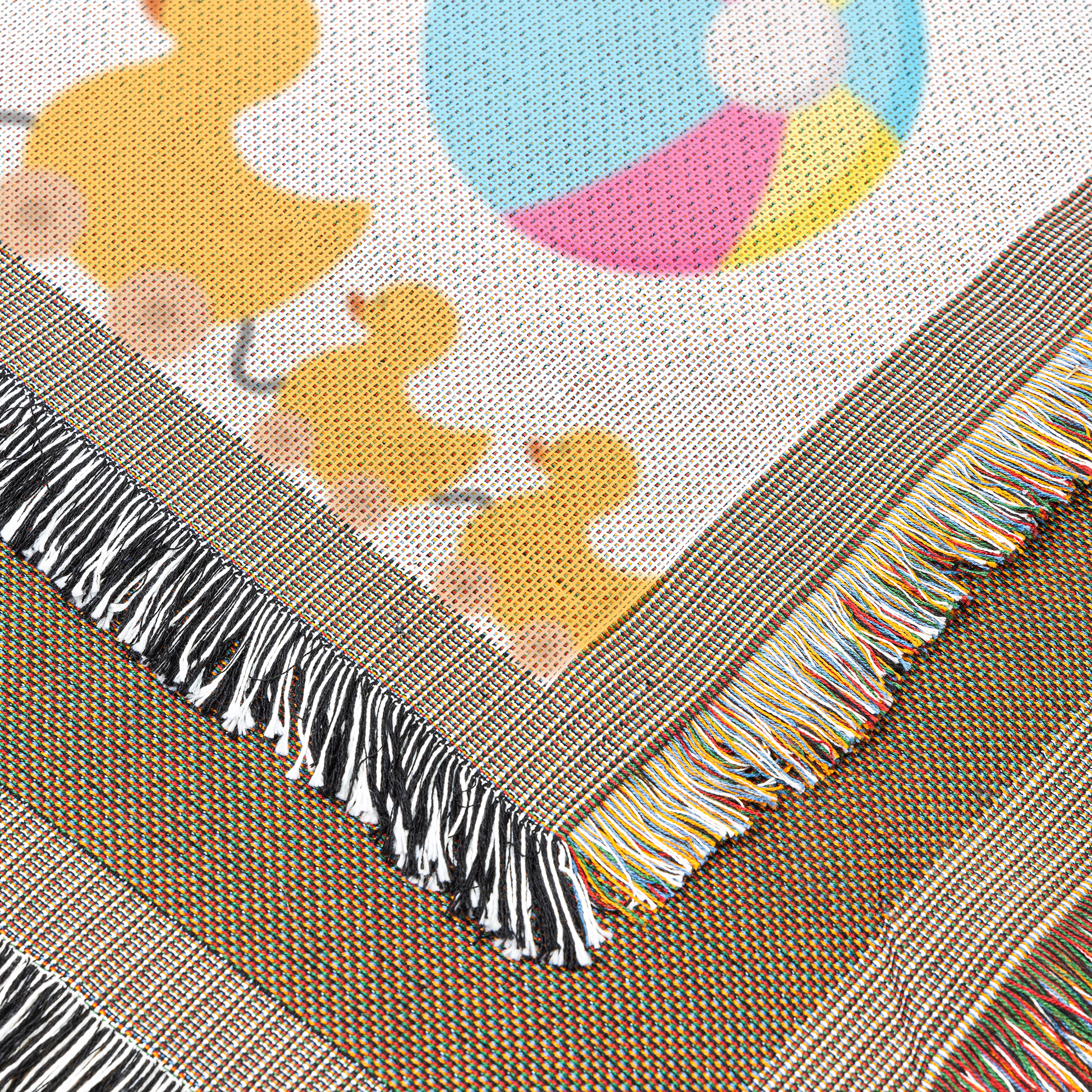 Kids toys girl woven throw blanket, close up view